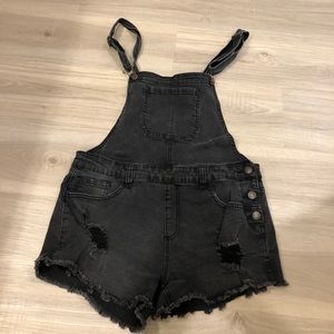 Black denim overalls